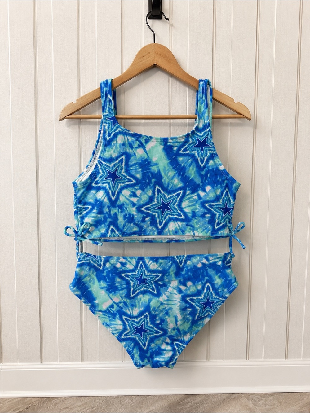 More Than Magic Blue & Aqua Star Tie-Dye Two-Piece Swimsuit with Side Ties